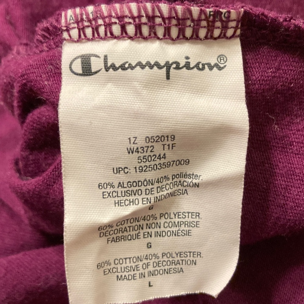 Champion Athleticwear Burgundy Long Sleeve Tee White Stripes Women Size L - Picture 9 of 10